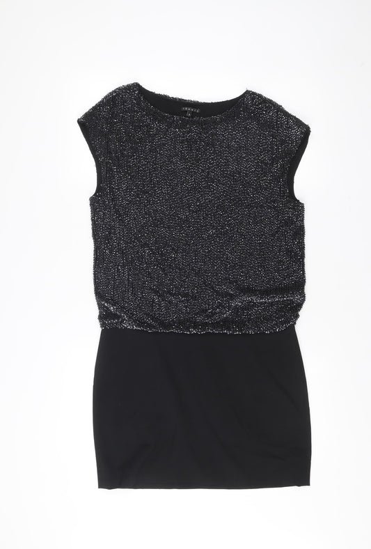 Theory Womens Black Beaded Sleeveless Sheath Dress Size 8