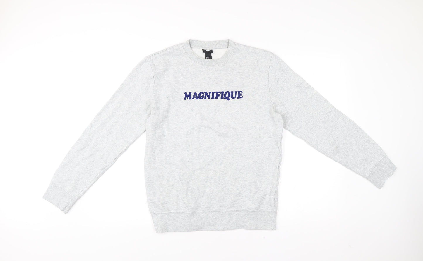 H&M Men’s Grey XS Pullover Sweatshirt with Embroidered Logo