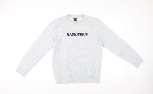 H&M Men’s Grey XS Pullover Sweatshirt with Embroidered Logo