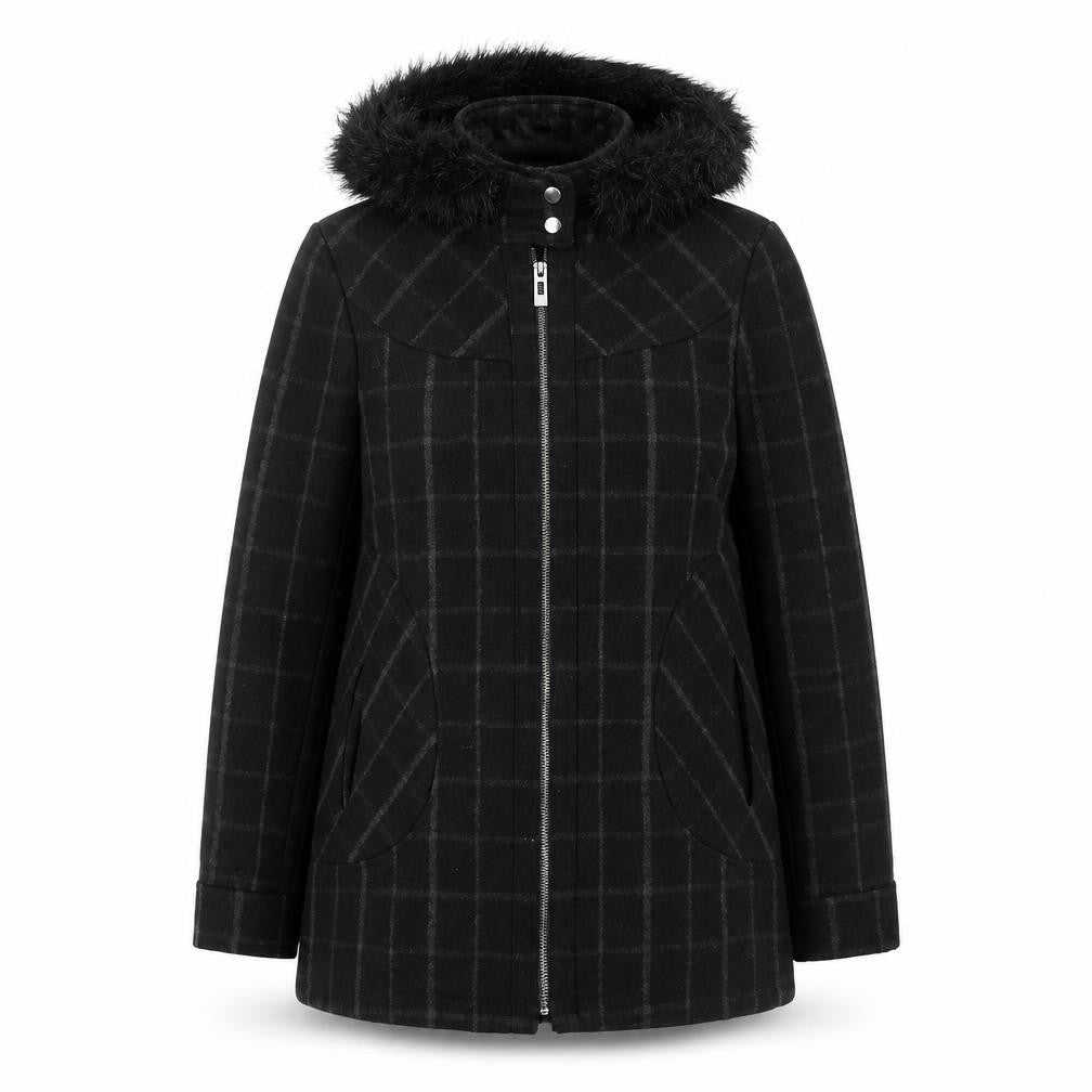 George Women’s Black Check Mid-Length Hooded Coat UK 12