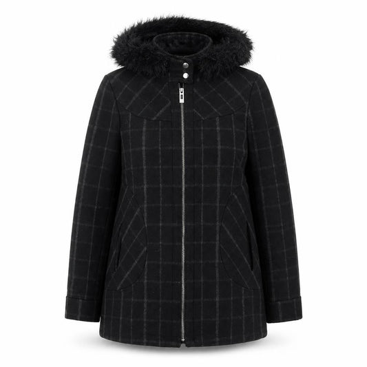 George Women’s Black Check Mid-Length Hooded Coat UK 12
