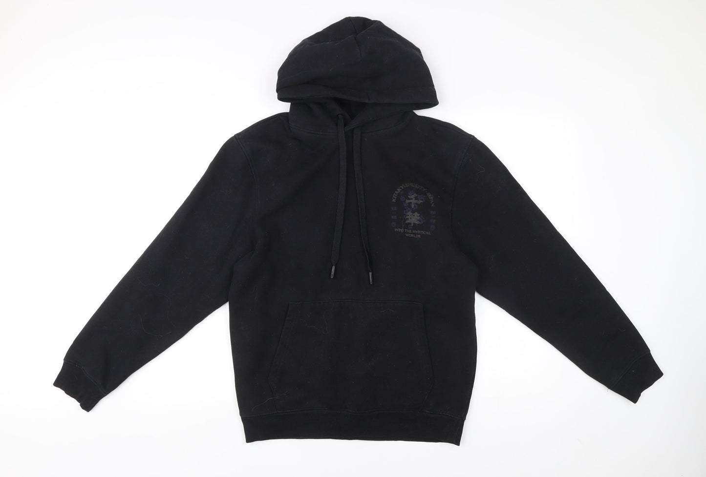 River Island Men’s Black Pullover Hoodie S Graphic Print Japanese Style