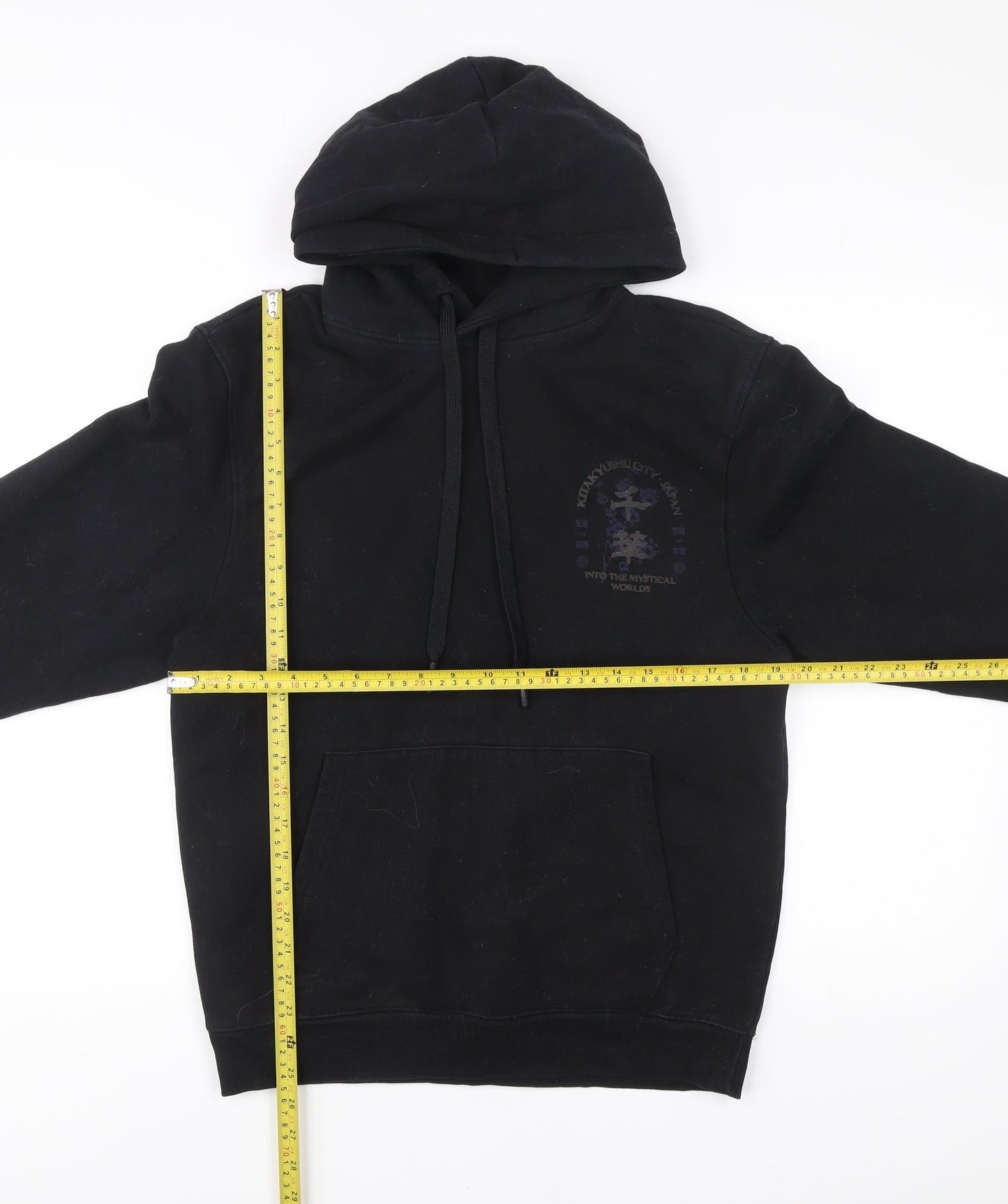 River Island Men’s Black Pullover Hoodie S Graphic Print Japanese Style