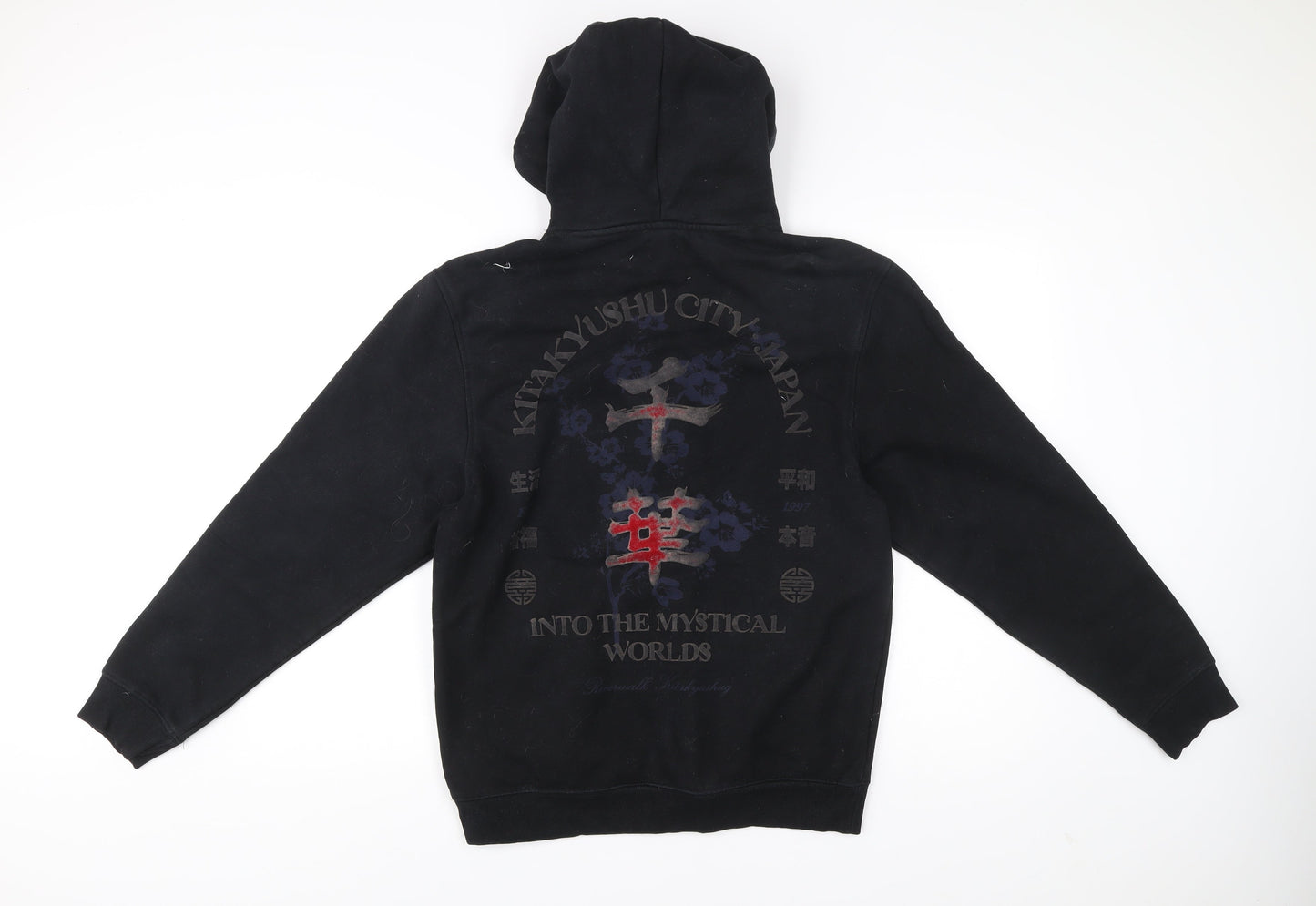 River Island Men’s Black Pullover Hoodie S Graphic Print Japanese Style