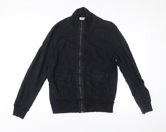 Zara Man Black Bomber Jacket Men XL 42 Stand Collar Cotton