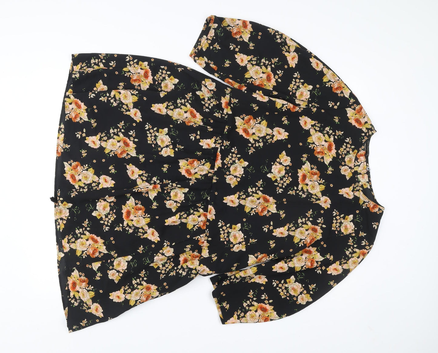 Zara Women’s Black Floral A-Line Dress Size 14 Long Sleeve Viscose