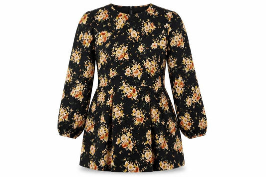 Zara Women’s Black Floral A-Line Dress Size 14 Long Sleeve Viscose