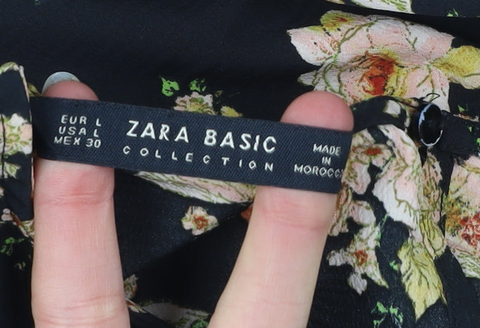 Zara Women’s Black Floral A-Line Dress Size 14 Long Sleeve Viscose