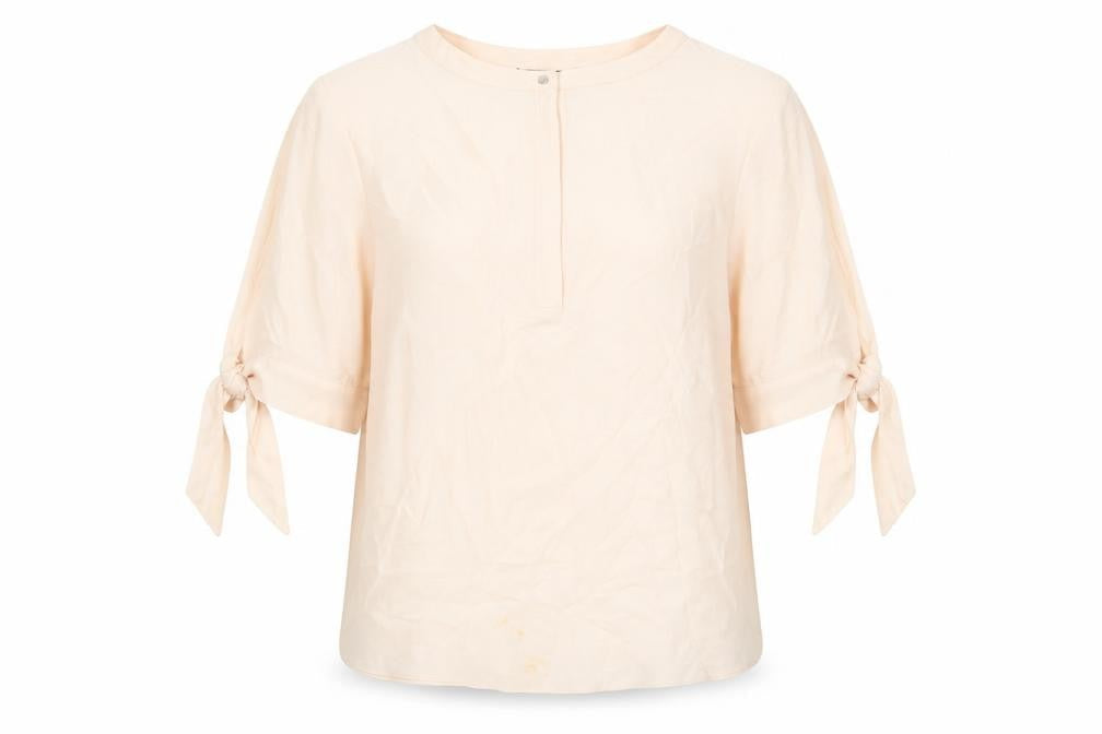 Dunnes Women’s Beige Blouse Size 14 Bow Sleeve 3/4 Lightweight