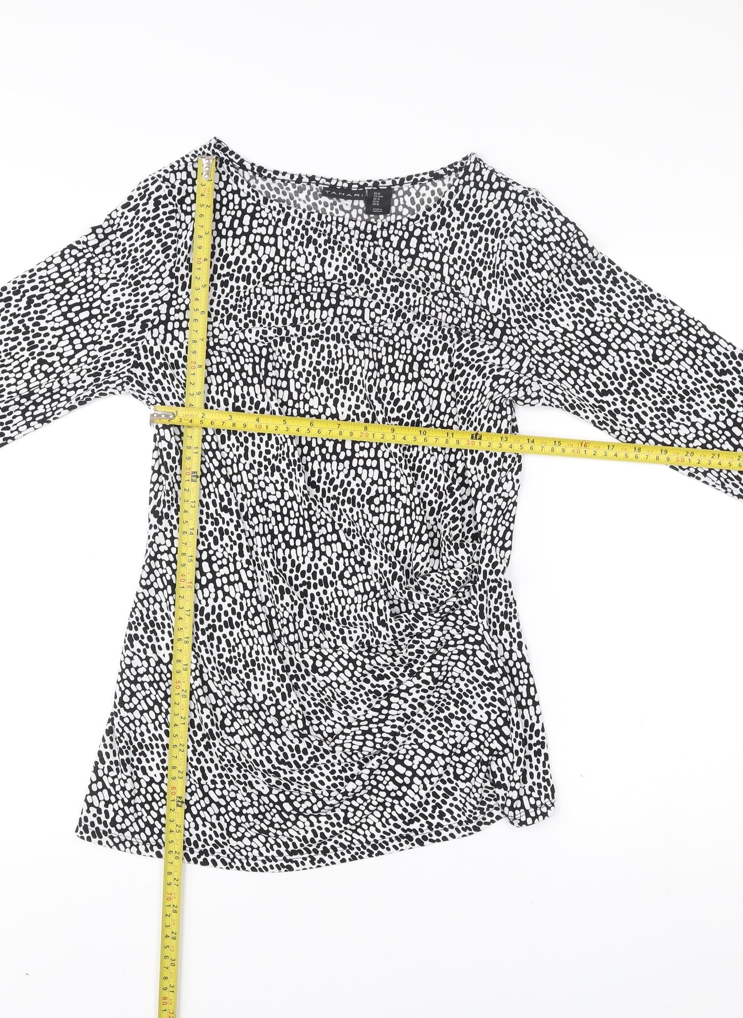Tahari Womens Black White Animal Print Tunic Blouse Size M