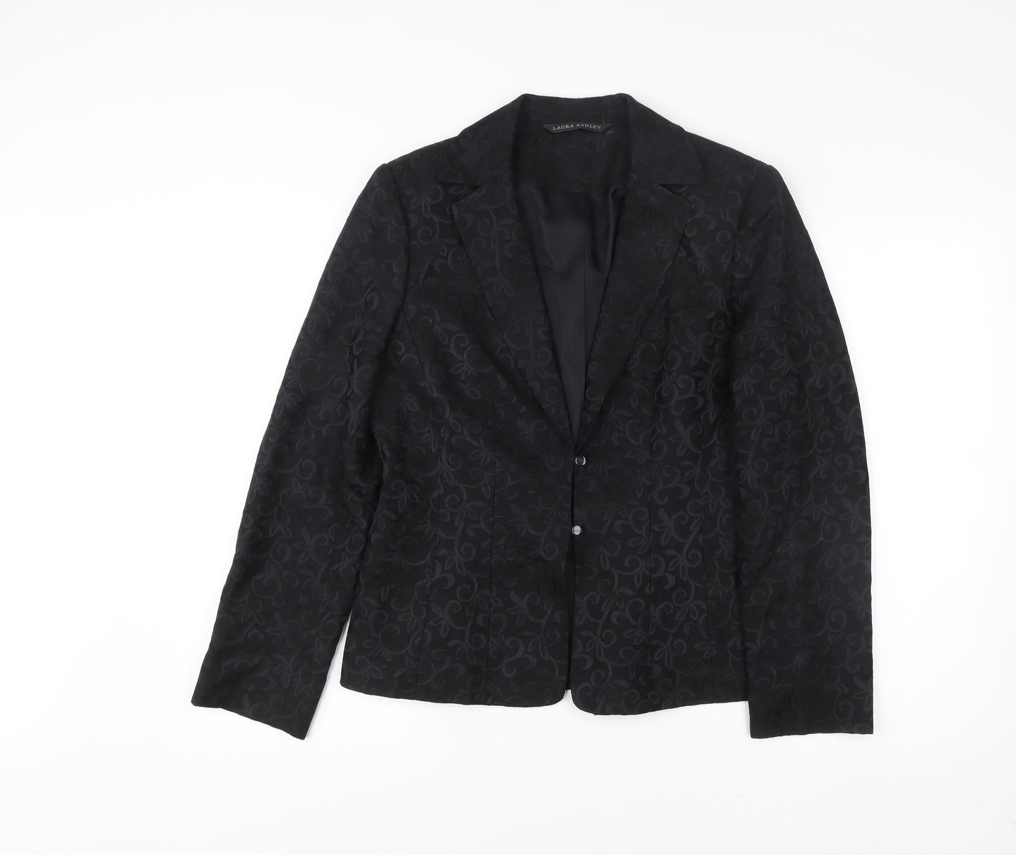 Laura Ashley Womens Black Wool Silk Jacquard Blazer UK 12