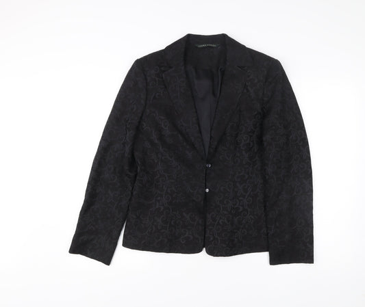 Laura Ashley Womens Black Wool Silk Jacquard Blazer UK 12