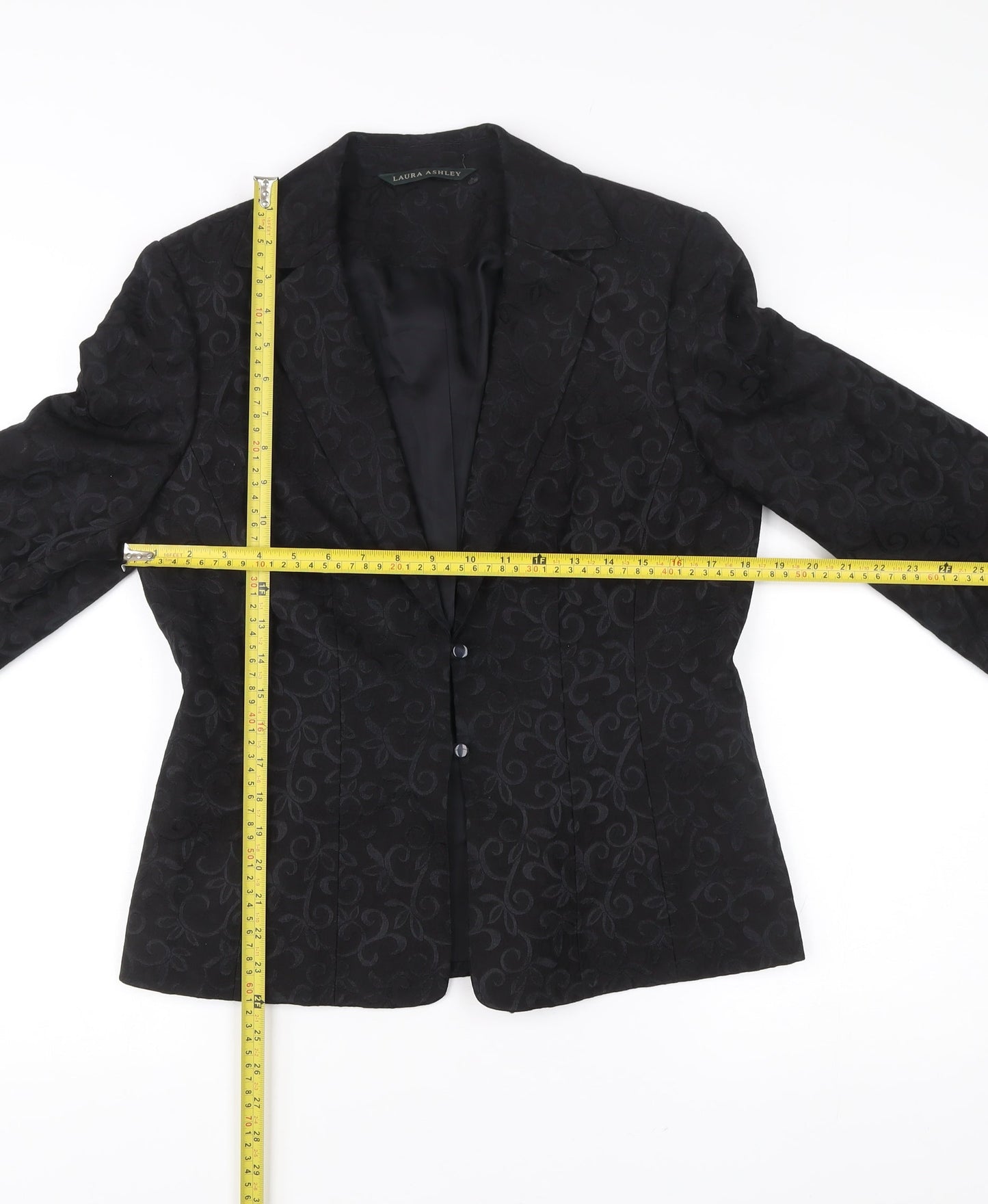 Laura Ashley Womens Black Wool Silk Jacquard Blazer UK 12
