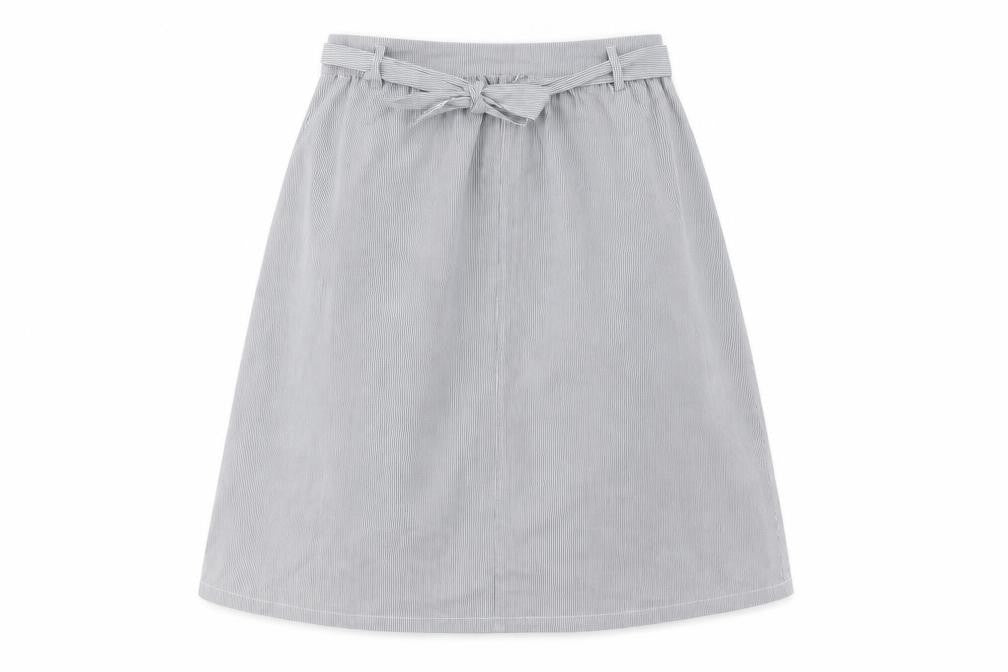 Oasis Womens Grey Striped A-Line Skirt Size 14 Knee Length Cotton Blend