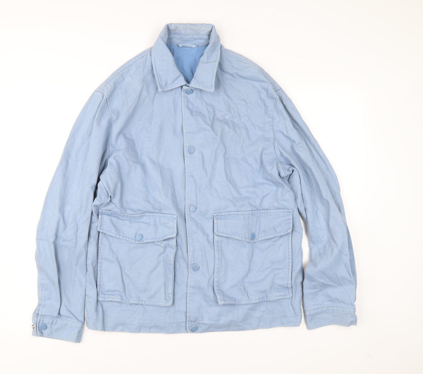 Zara Men’s Blue Cotton Jacket Size L 42in Casual Button Front