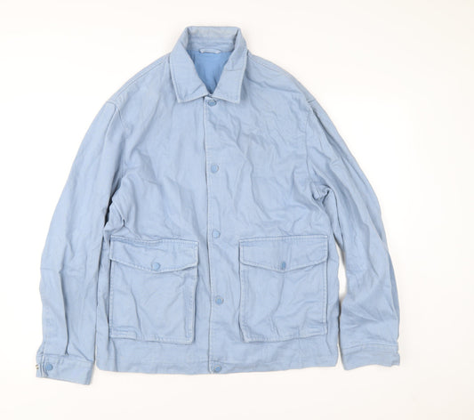 Zara Men’s Blue Cotton Jacket Size L 42in Casual Button Front