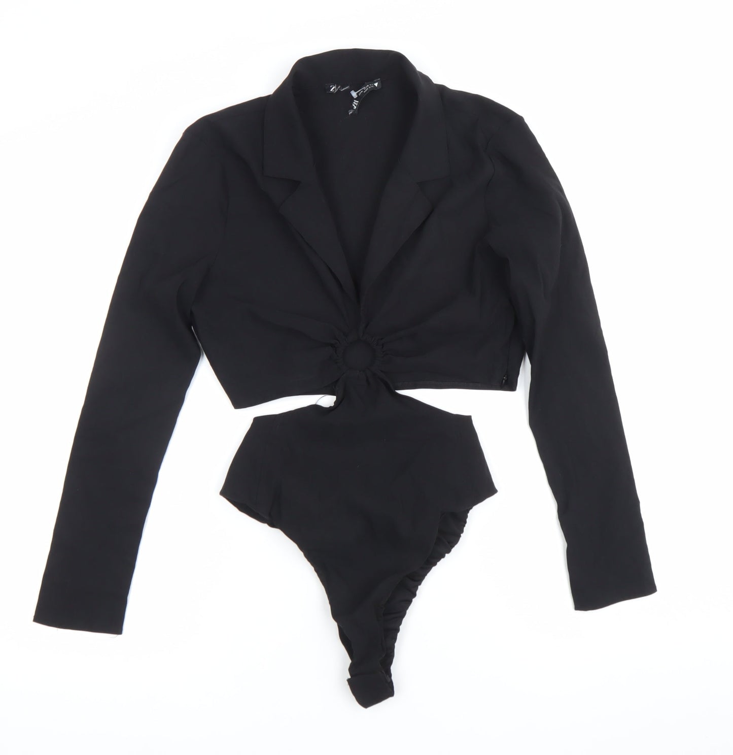 Zara Women Black Long Sleeve Collared Bodysuit Size 10