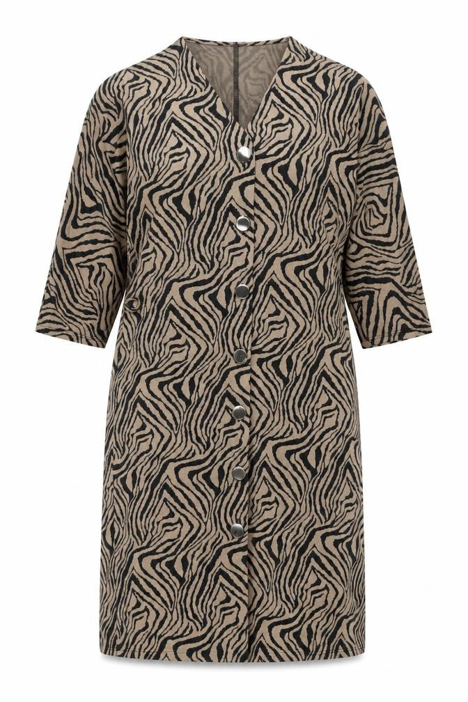 Wallis Women’s Brown Animal Print Shift Dress Size 14 V-Neck 3/4 Sleeve