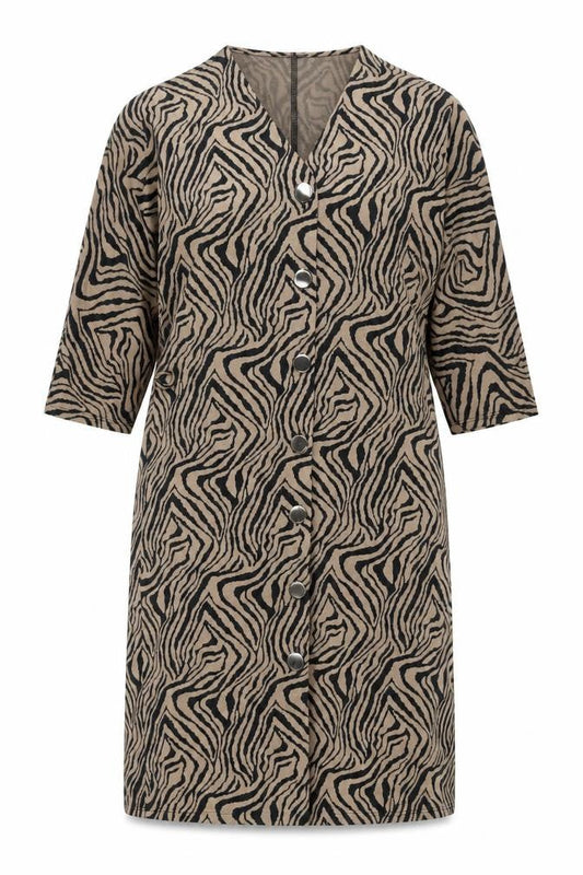 Wallis Women’s Brown Animal Print Shift Dress Size 14 V-Neck 3/4 Sleeve