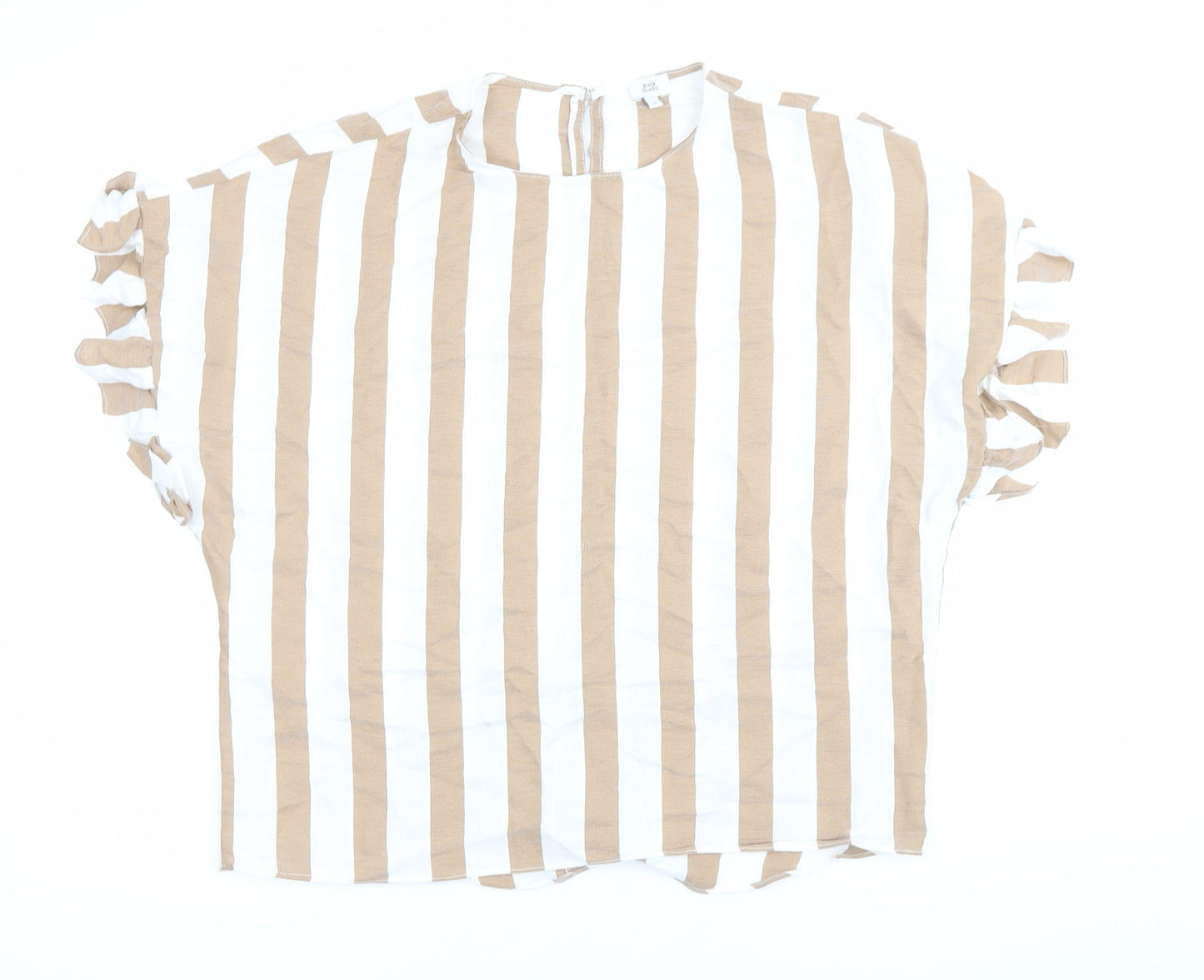 River Island Women Beige White Striped Ruffle Blouse Size S