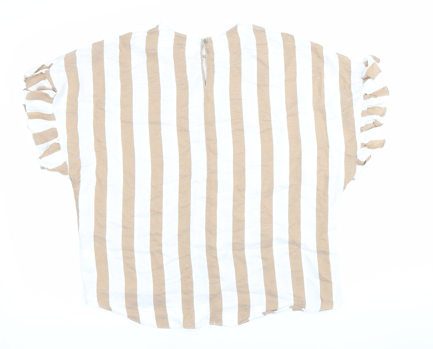 River Island Women Beige White Striped Ruffle Blouse Size S