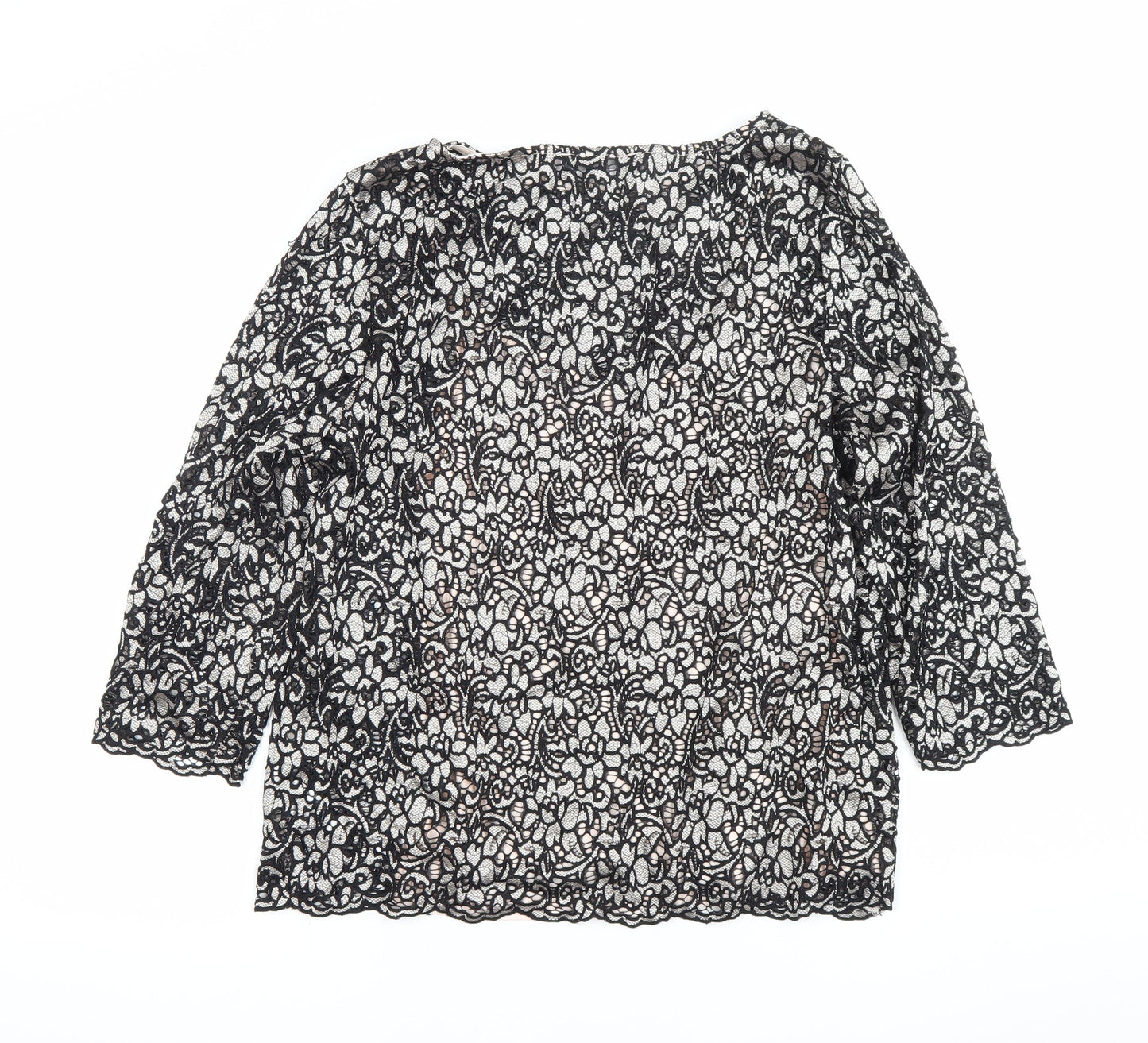 Marks and Spencer Womens Black Lace Floral Blouse UK 14 3/4 Sleeve