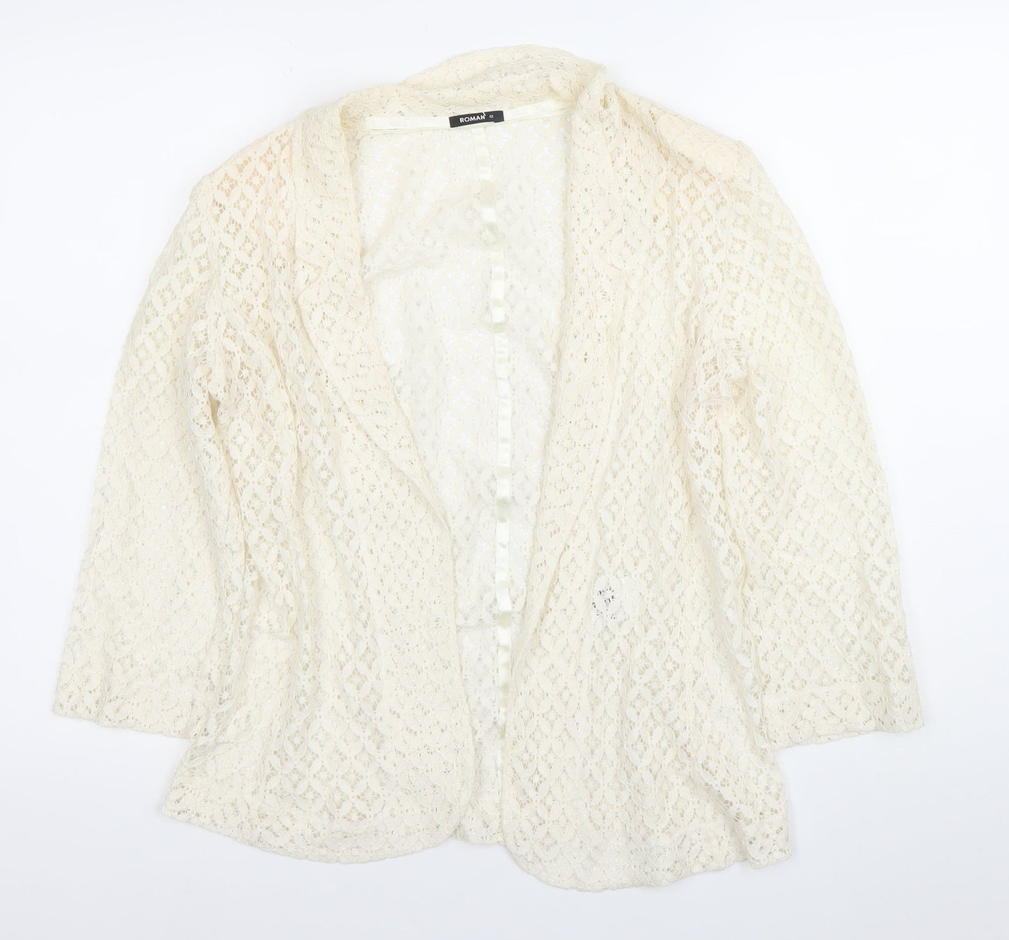 Roman Women Ivory Lace Kimono Blouse Size 12 3/4 Sleeve
