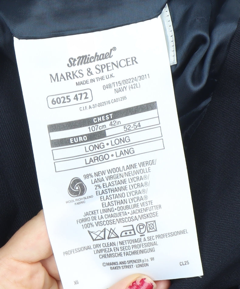 Marks and Spencer Men’s Navy Blue 42L Wool Blend Blazer Jacket