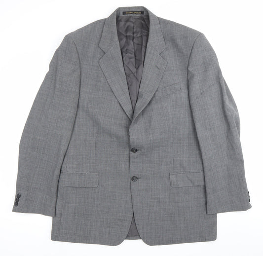 Marks and Spencer Men's Grey 42L Wool Blend Blazer Jacket Classic Fit