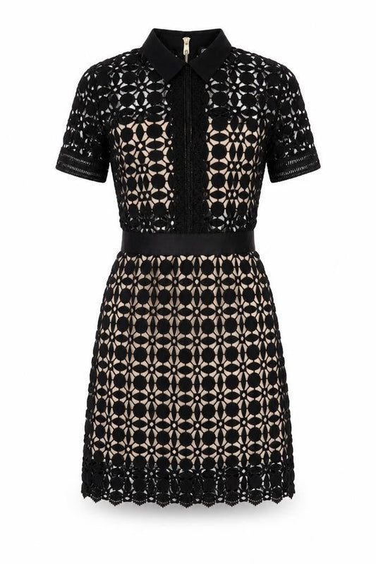 Dunify Women’s Black Lace Sheath Dress Size S Collared Cocktail