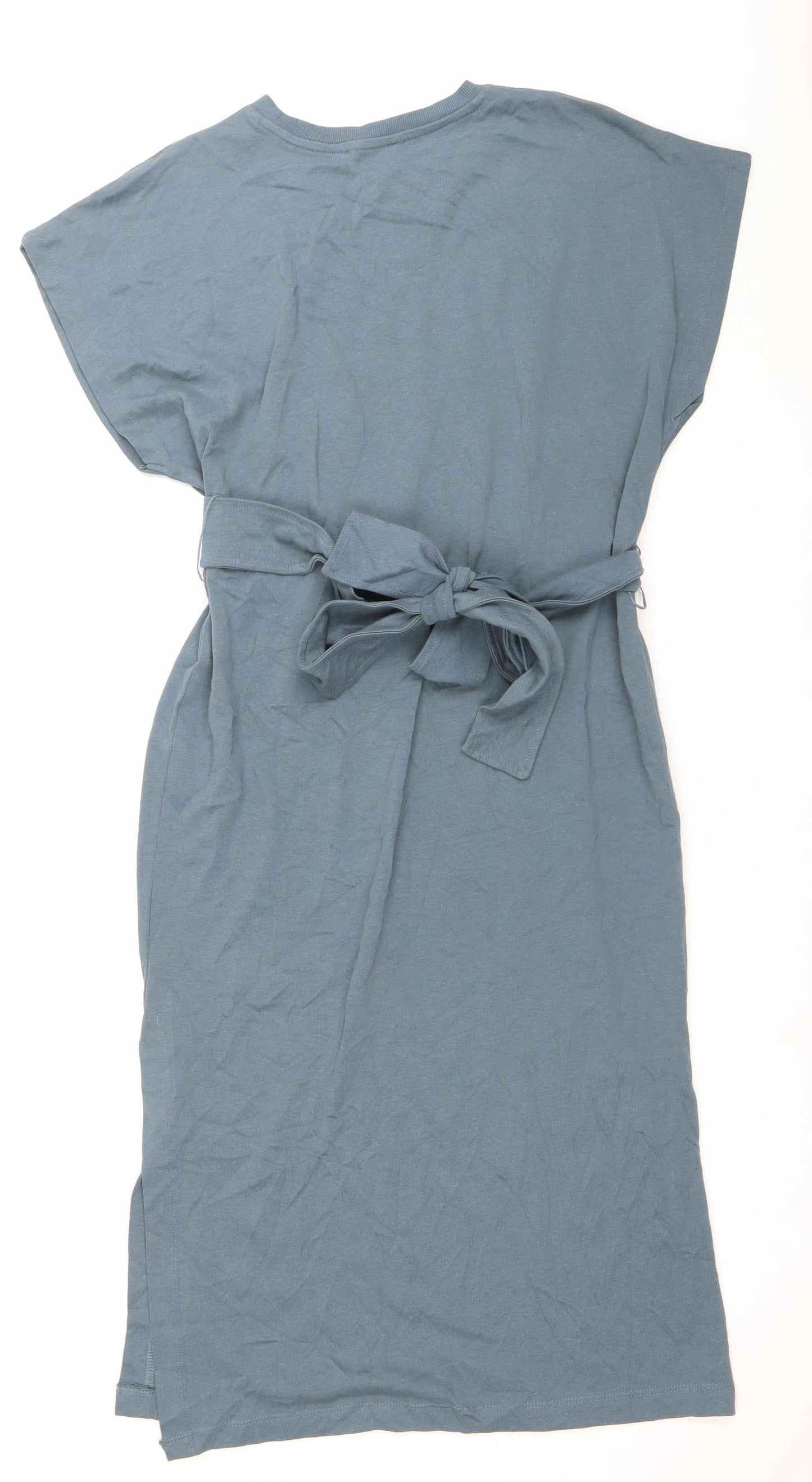 Zara Women Blue Cotton Sleeveless Midi Wrap Dress S