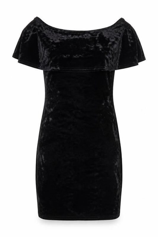 PRETTYLITTLETHING Women’s Black Velvet Off Shoulder Bodycon Dress Size 8