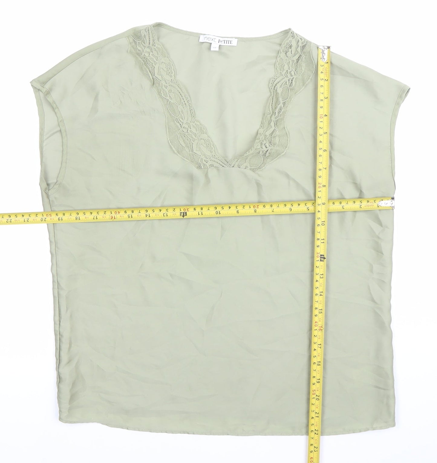 Next Women’s Petite Green Lace V-Neck Sleeveless Blouse Size 8