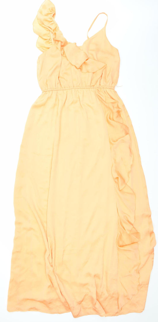 Jarlo Women’s Orange Maxi Dress Size 12 One Shoulder Ruffle