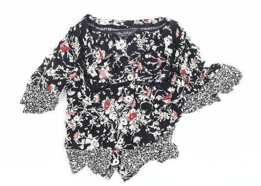 Jane Schofield Womens Black Floral Cotton Tunic Blouse UK 8