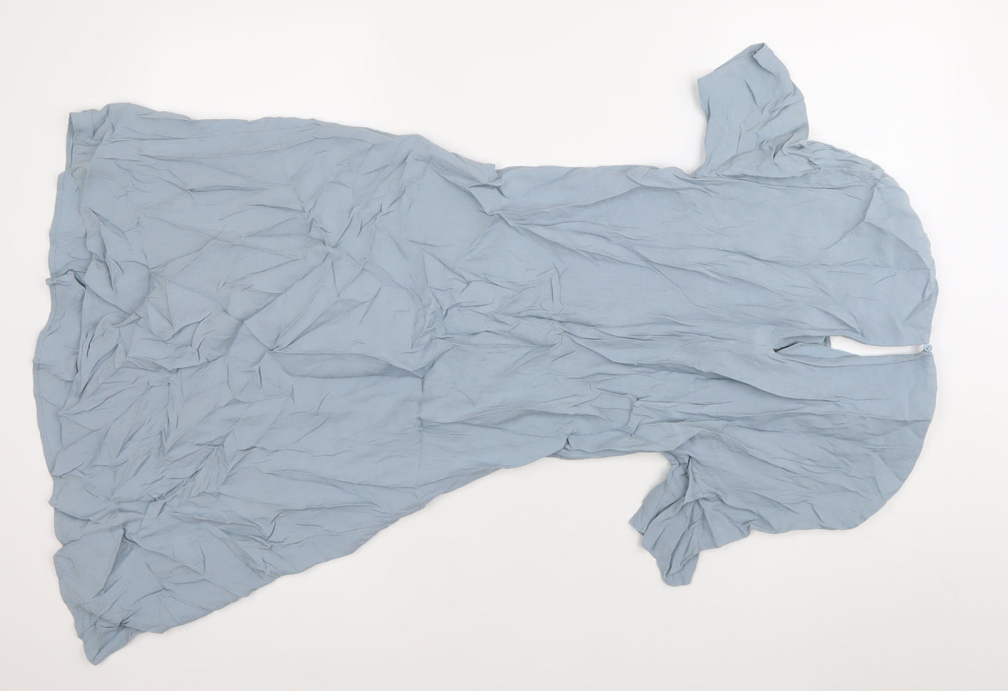 H&M Women’s Blue Midi Fit & Flare Dress Size 8 Short Sleeve V-Neck