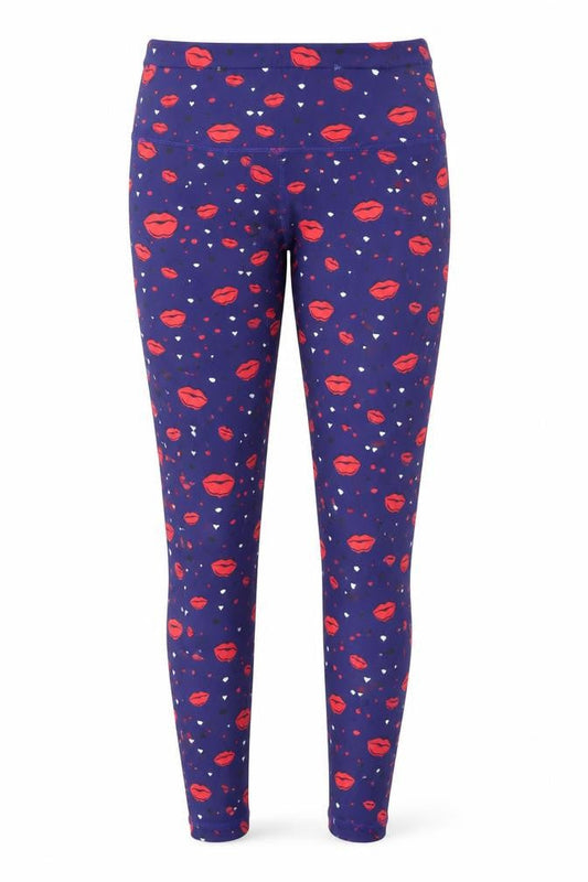 CiCi Womens Blue Red Lips Print Slim Fit Activewear Leggings Size S
