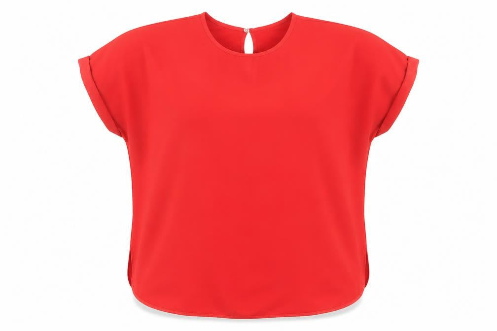 New Look Womens Red Blouse Size 14 Short Sleeve Crew Neck Polyester