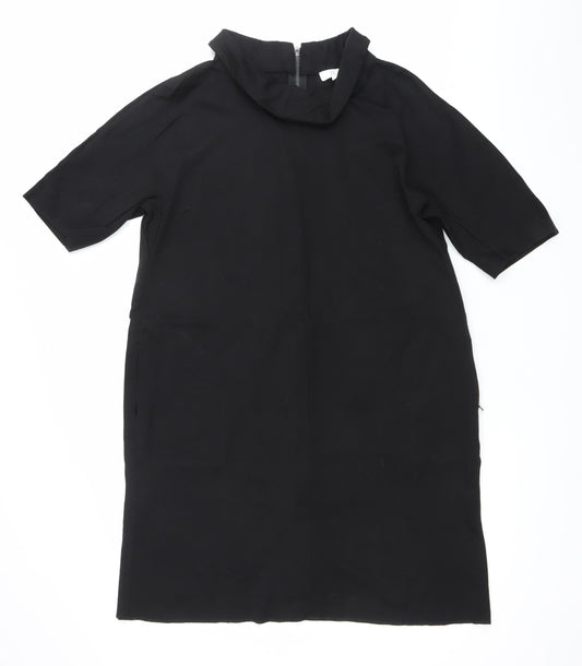 Women's Black Shift Knee Length Dress Size 16 High Neck Half Sleeve