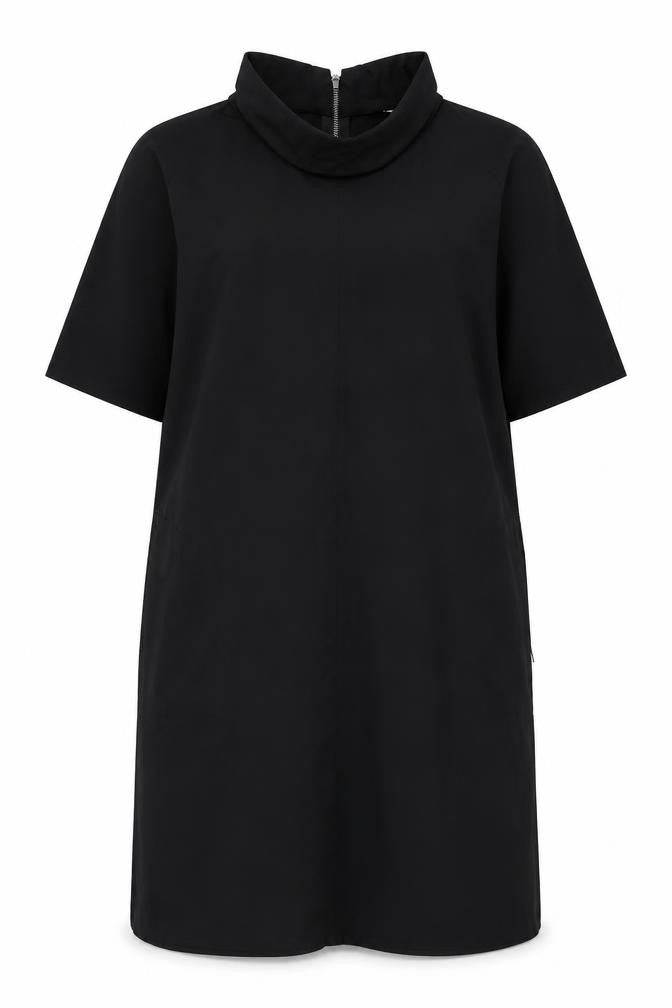 Women's Black Shift Knee Length Dress Size 16 High Neck Half Sleeve