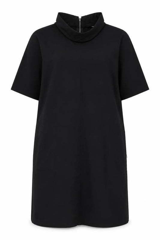 Women's Black Shift Knee Length Dress Size 16 High Neck Half Sleeve
