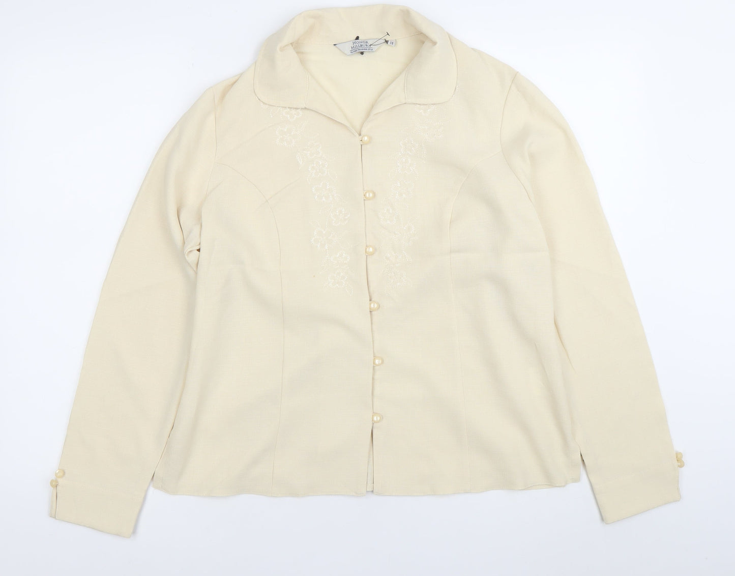 Honor Millburn Women’s Ivory Floral Embroidered Long Sleeve Blouse Size 14