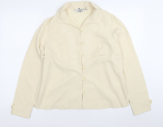 Honor Millburn Women’s Ivory Floral Embroidered Long Sleeve Blouse Size 14