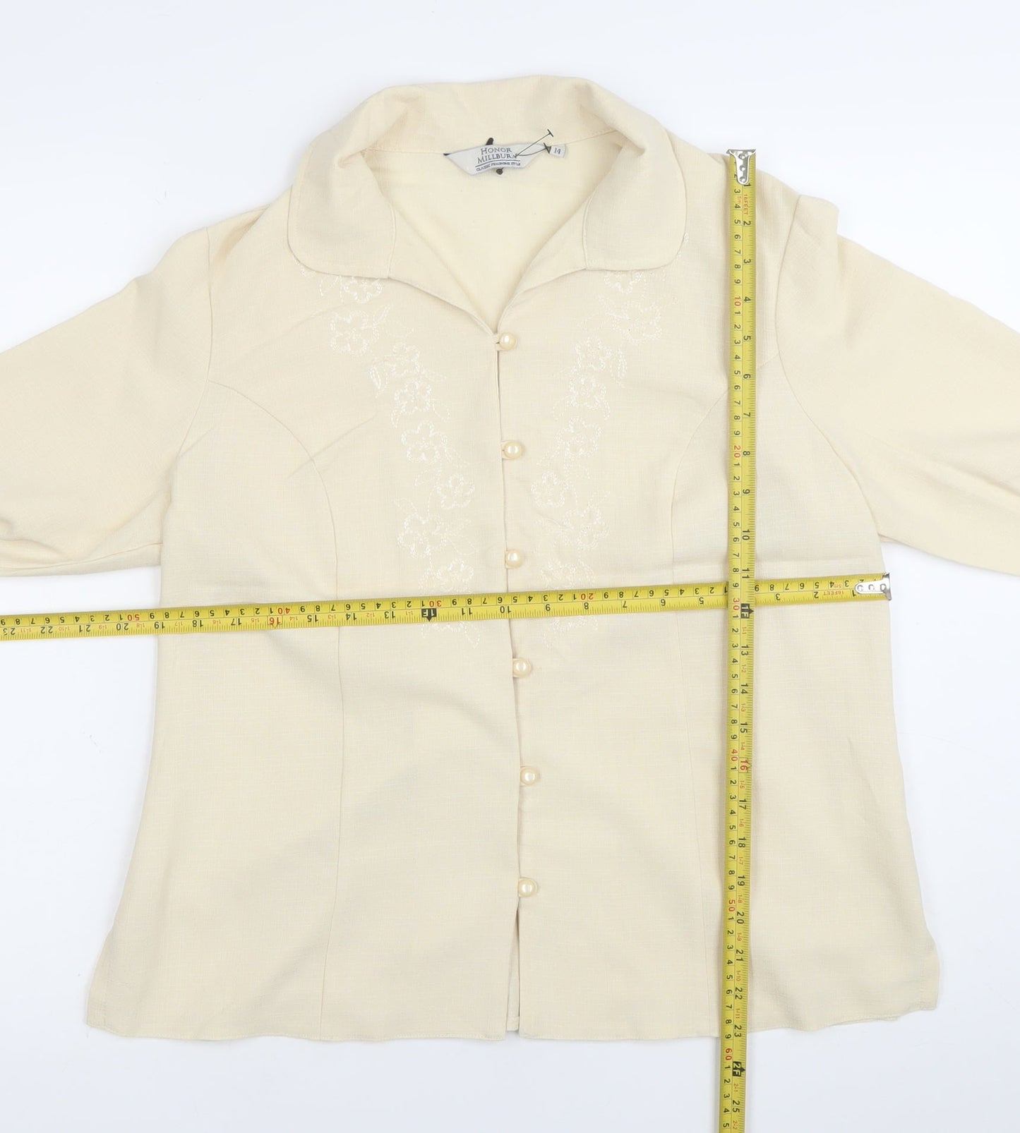 Honor Millburn Women’s Ivory Floral Embroidered Long Sleeve Blouse Size 14