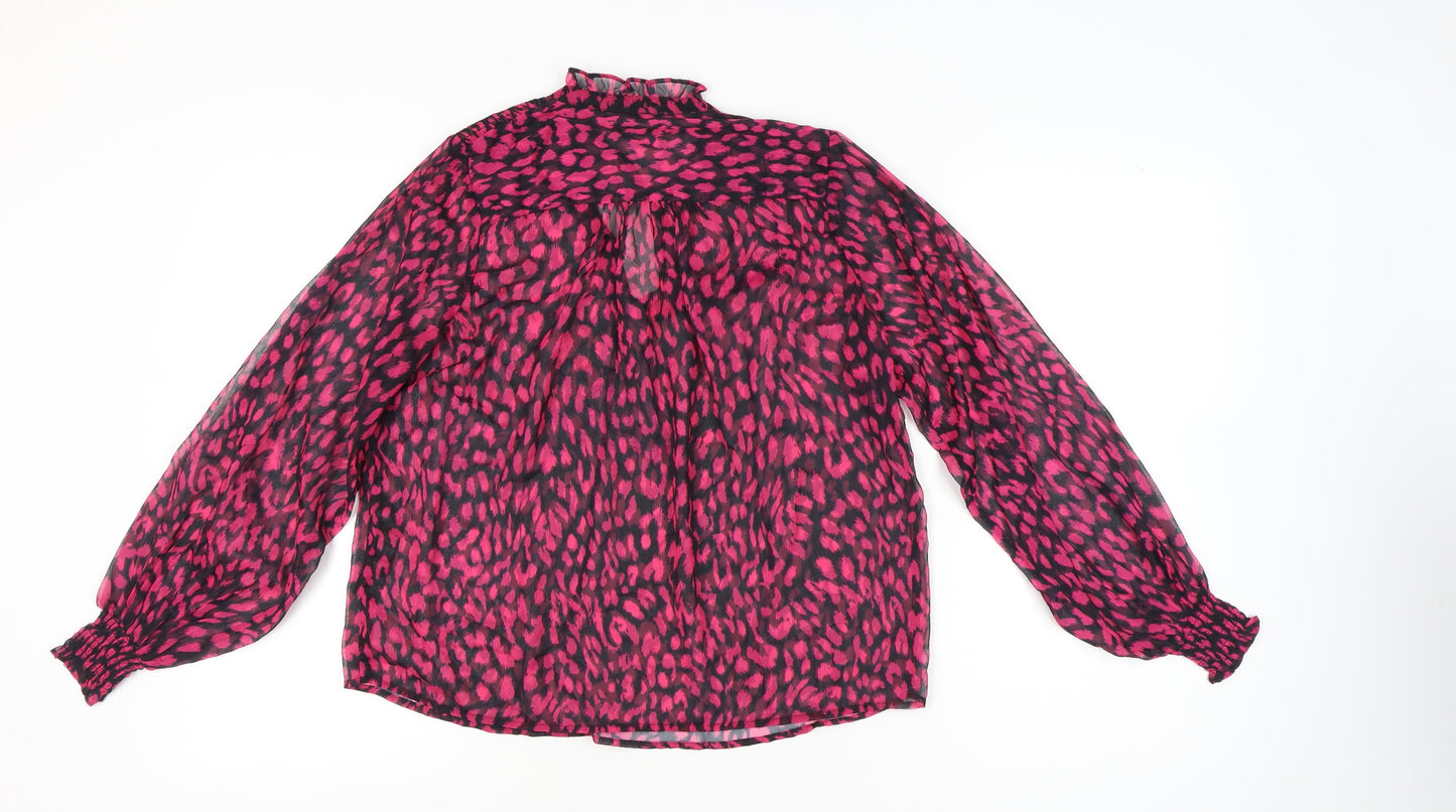 Warehouse Women’s Pink Animal Print Chiffon Tunic Blouse UK 8