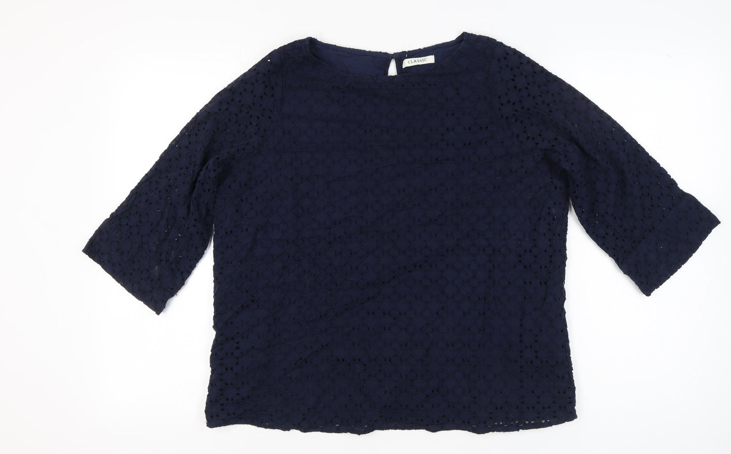 Marks and Spencer Womens Blue Size 16 3/4 Sleeve Lace Tunic Blouse
