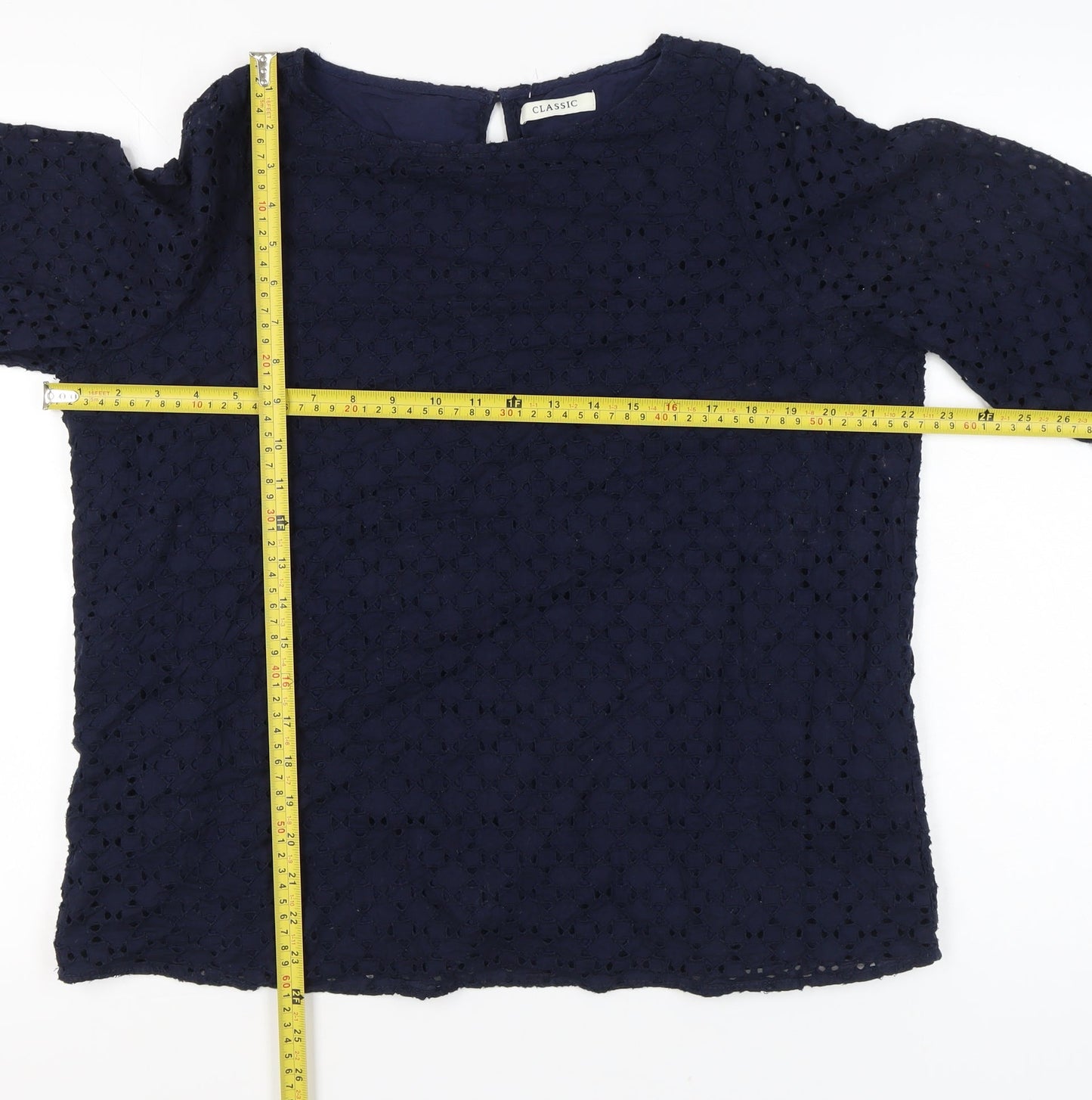 Marks and Spencer Womens Blue Size 16 3/4 Sleeve Lace Tunic Blouse