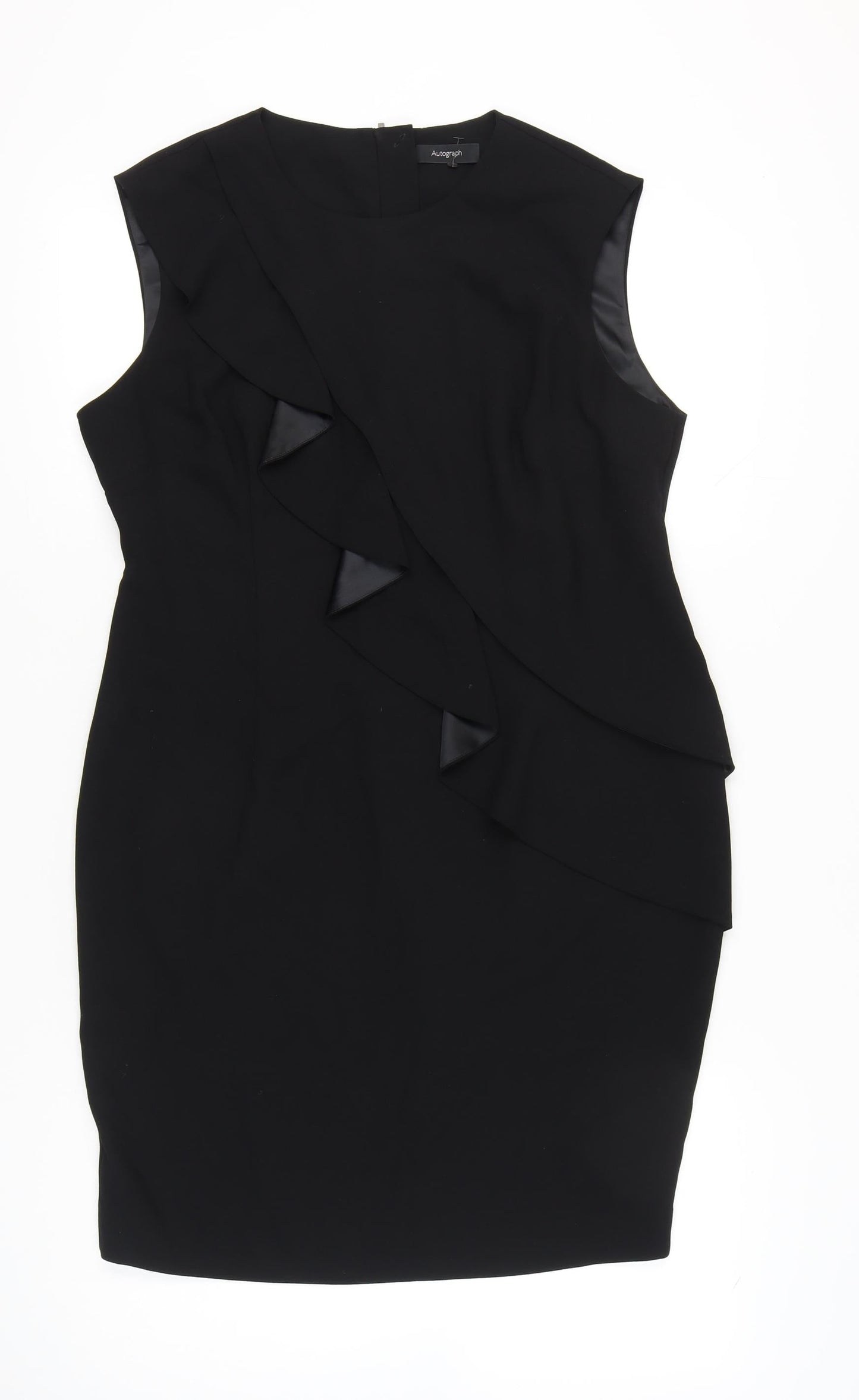 Marks and Spencer Women’s Black Sheath Dress Size 14 Ruffle Detail Sleeveless