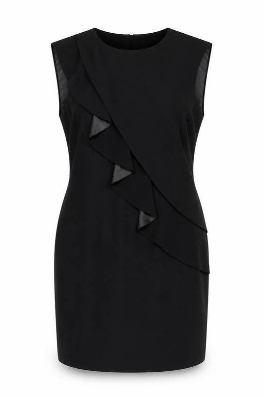 Marks & Spencer Women’s Black Sheath Dress Size 14 Ruffle Detail Sleeveless