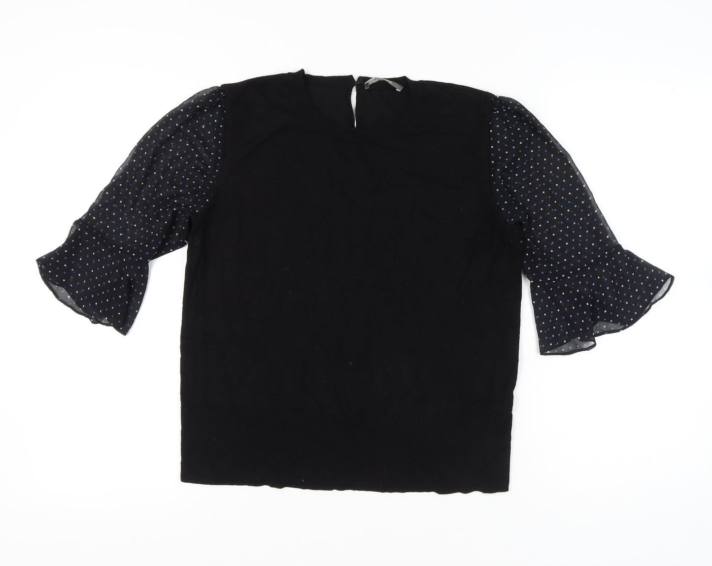 Oasis Women’s Black Polka Dot Puff Sleeve Pullover Jumper L
